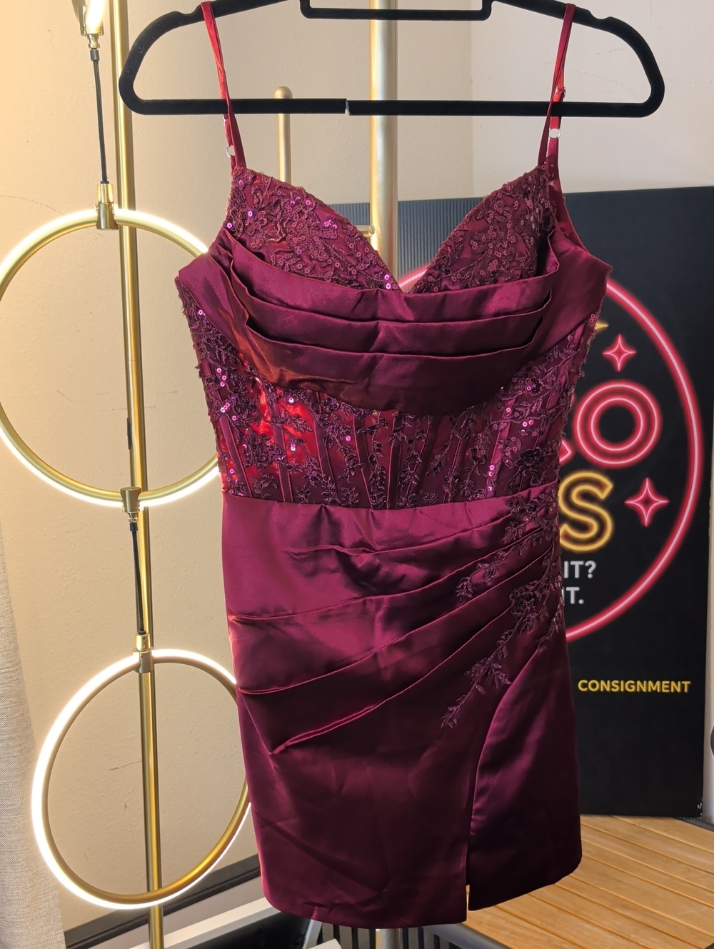 Women’s Burgundy Sequin & Satin Cocktail Dress